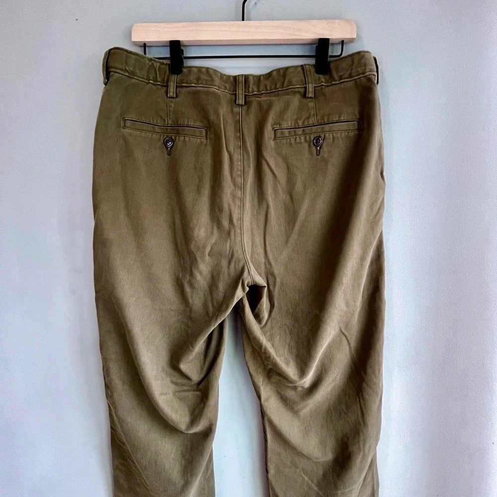 Lands' End Traditional Fit Olive Green Chino Pants Casual Trousers 100 % Cotton - Picture 13 of 14